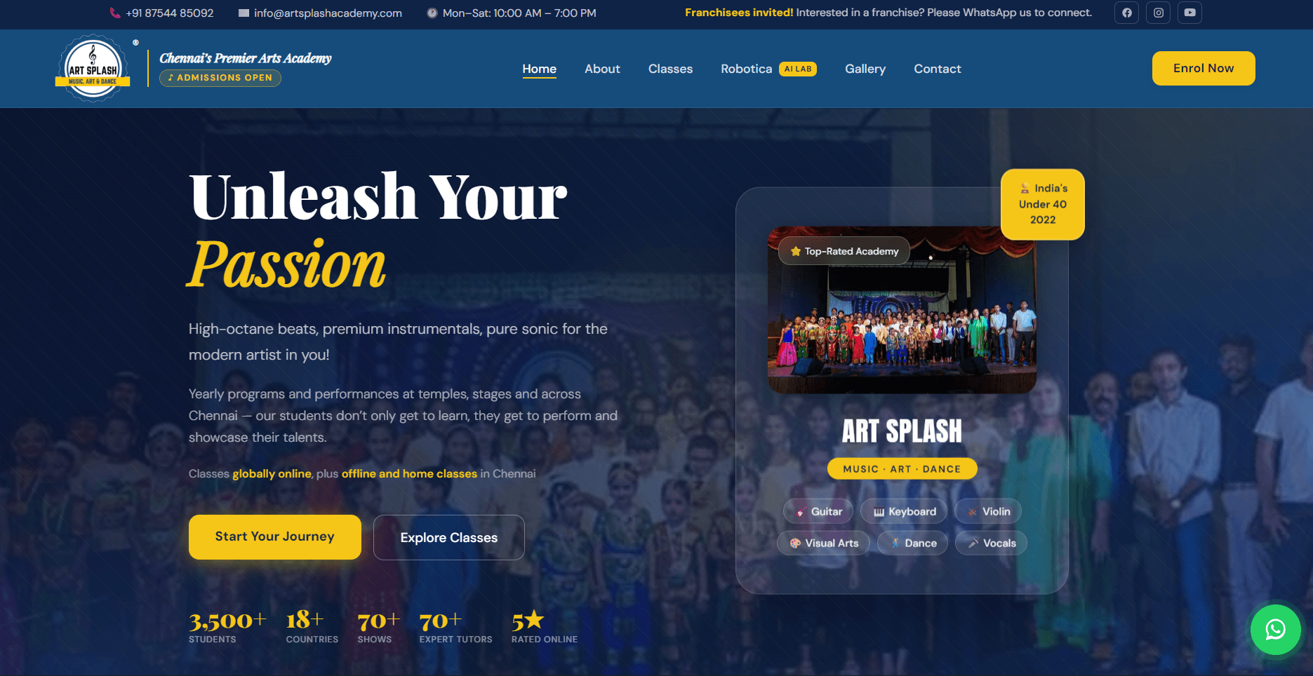 Art Splash Academy website designed and developed by Codynex Technology