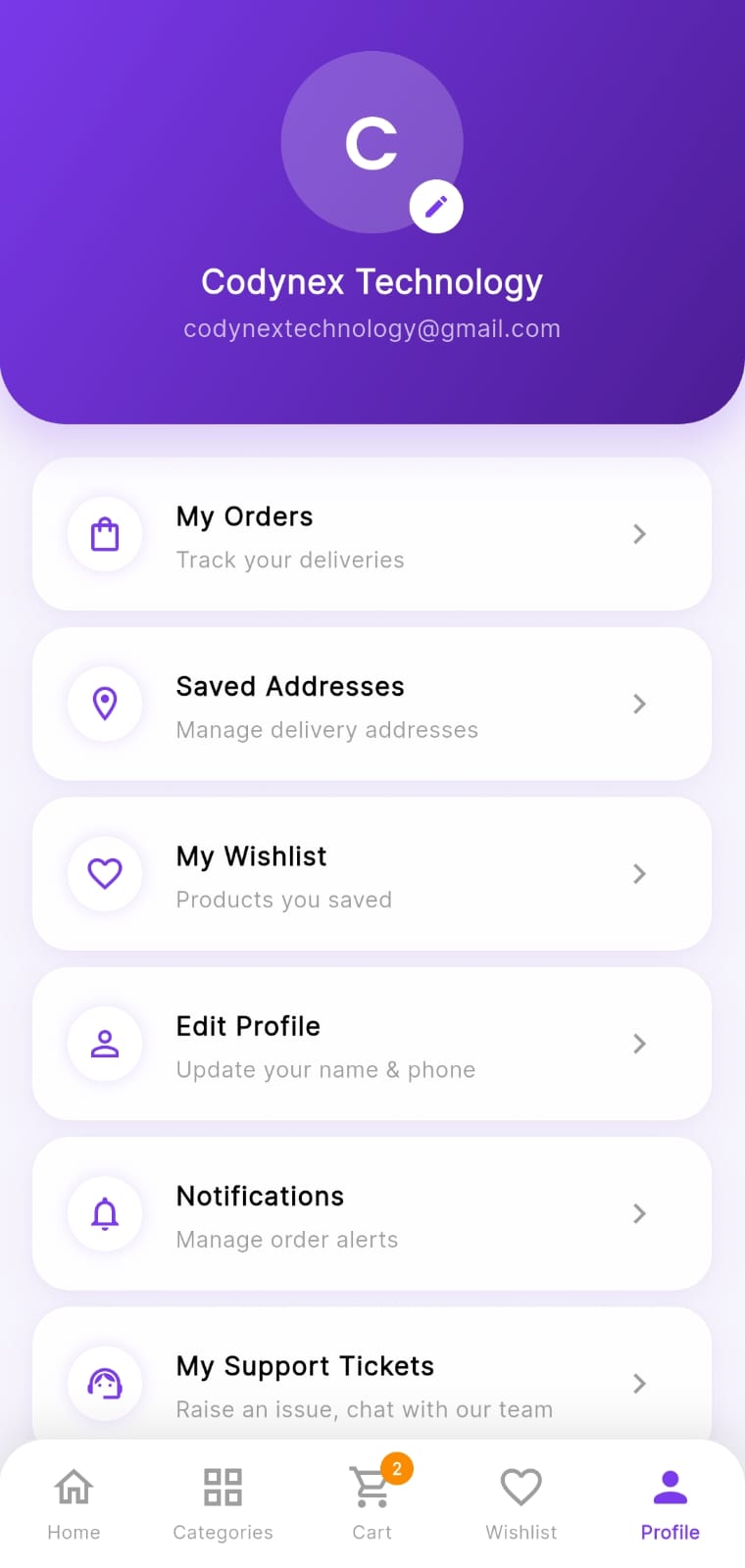 CodynexEcom app — Customer Profile